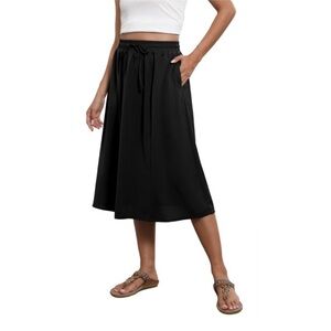 Witsmile Women's Small Black Flowy Midi Length High Waist A-Line Skirt NWT